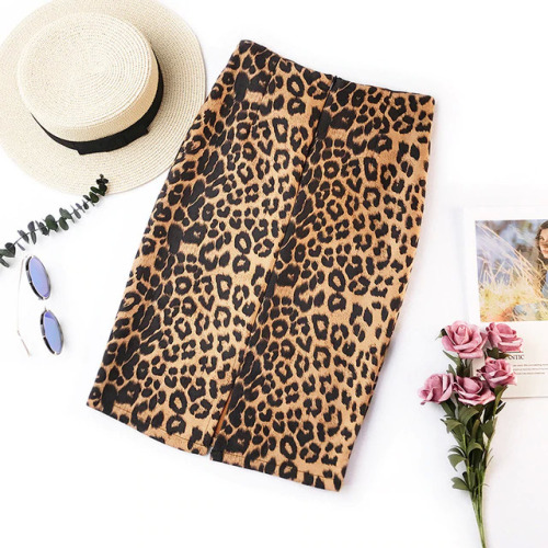 2019 summer retro leopard print office skirt high waist slim Korean version of the new elastic ladies casual sexy bag hip skirt