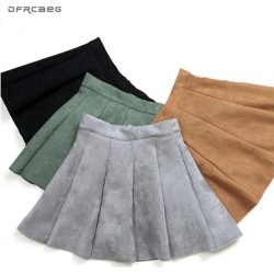 4 Colors 2018 Autumn Winter Women Mini Pleated Skirt Suede Solid High Waist School Girls A-Line Saia Female Short Skater Skirts