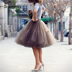 5 Layers 55cm Tutu Tulle Skirt Vintage Midi Pleated Skirts Womens Lolita Petticoat Bridesmaid Wedding faldas Mujer saias jupe