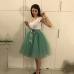 5 Layers 65cm Midi Tulle Skirt Princess Pleated Dance Tutu Skirts Womens Lolita Petticoat Jupe Saia faldas Denim Party Skirts