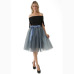 5 Layers 65cm Midi Tulle Skirt Princess Pleated Dance Tutu Skirts Womens Lolita Petticoat Jupe Saia faldas Denim Party Skirts