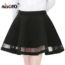 ALSOTO Winter Summer Skirts Womens Tutu Saia Faldas Sexy Black Jupe Femme Girl School Skater Mesh Pleated Saias Mini Skirt Etek