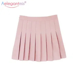 Aelegantmis Sweet Lolita Denim Pleated Skirt Women Cute High Waist Mini A-line Sailor Skirt Harajuku School Girls Uniforms Skirt