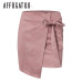 Affogatoo Asymmetrical sash knotted suede skirt women High waist sexy split winter skirt 2018 Autumn casual leather skirt female