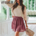 Affogatoo Casual polka dot ruffle summer pink skirt women A line high waist pleated short skirt Floral print chiffon beach skirt