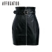 Affogatoo High waist pu leather skirts women Sash zipper pencil mini skirt 2018 Autumn streetwear winter black skirts short