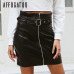 Affogatoo High waist pu leather skirts women Sash zipper pencil mini skirt 2018 Autumn streetwear winter black skirts short