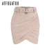 Affogatoo High waist suede leather skirts 2018 Autumn winter belt ruched bodycon skirt Women asymmetric short skirts female