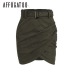 Affogatoo High waist suede leather skirts 2018 Autumn winter belt ruched bodycon skirt Women asymmetric short skirts female