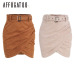 Affogatoo High waist suede leather skirts 2018 Autumn winter belt ruched bodycon skirt Women asymmetric short skirts female