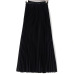 Anasunmoon Spring Bohemian Pleated Maxi Skirts Womens Summer Solid Color High Waist Chiffon Long Skirt Tutu Elegant Ladies Black