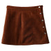 Apparel  suede leather women skirt 90's Vintage  short skirt Winter high waist casual skirts with button