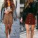 Apparel  suede leather women skirt 90's Vintage  short skirt Winter high waist casual skirts with button