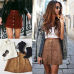 Apparel  suede leather women skirt 90's Vintage  short skirt Winter high waist casual skirts with button