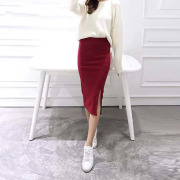 Autumn Winter Bodycon Skirt Women Stretchable Split Skirt Mid Calf Slim Pencil Skirts For Women Female Knit Skirt