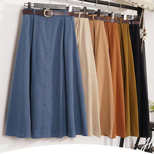 Autumn Winter Suede Velvet Women Skirt Female Midi Long Elegant Skirt Empire A-line Pleated Skirt