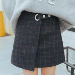 Autumn Winter Women Skirt Thickened Woolen Plaid Retro Female Cute Kawaii Skirts Jupe Femme Faldas Mujer Moda