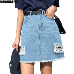 BOBOKATEER Plus Size Denim Skirt Women Skirts Womens Summer Sexy Mini High Waist Black Jean Skirt Female Jupe Falda Fashion 2019