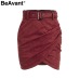 BeAvant Asymmetric suede leather skirts womens Sash high waist winter skirt female Ruched bodycon pink short skirt autumn 2018