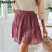 BeAvant Boho summer pleated mini skirts womens High waist polka dot short skirt pink A line floral printed ruffle chiffon skirts