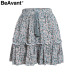 BeAvant Boho summer pleated mini skirts womens High waist polka dot short skirt pink A line floral printed ruffle chiffon skirts