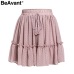 BeAvant Boho summer pleated mini skirts womens High waist polka dot short skirt pink A line floral printed ruffle chiffon skirts