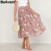 BeAvant Floral print high waist long pleated skirt Women holiday beach chiffon summer skirt Bohemian loose ladies skirts female