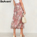 BeAvant Floral print high waist long pleated skirt Women holiday beach chiffon summer skirt Bohemian loose ladies skirts female