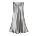 Bella Philosophy Self Design Summer glossy satin trumpet high waist skirt Silver gold long skirt Metallic Color party skirt