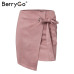 BerryGo Asymmetrical sash bow suede skirts women High waist split sexy black skirts 2018 Autumn winter casual mini skirts female