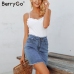 BerryGo Sexy pencil denim skirts women skirt Tassel high waist bodycon mini skirt female streetwear jeans summer skirts 2019