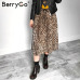 BerryGo Vintage leopard print midi skirt Women punk korean skirt fashion 2018 Sexy high waist ladies pleated retro autumn skirts