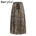 BerryGo Vintage leopard print midi skirt Women punk korean skirt fashion 2018 Sexy high waist ladies pleated retro autumn skirts