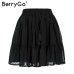 BerryGo print mini women skirts High waist polka dot tassel green A line summer skirt Sexy ruffle beach female tutu skirts 2019