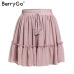 BerryGo print mini women skirts High waist polka dot tassel green A line summer skirt Sexy ruffle beach female tutu skirts 2019