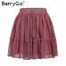 BerryGo print mini women skirts High waist polka dot tassel green A line summer skirt Sexy ruffle beach female tutu skirts 2019