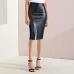 Black Leather Skirt Women Plus Size Midi PU Pencil Skirts Womens Skirt With High Waist Office Leather Skirt Knee Length Female