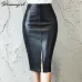 Black Leather Skirt Women Plus Size Midi PU Pencil Skirts Womens Skirt With High Waist Office Leather Skirt Knee Length Female