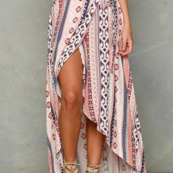 Boho Women Ladies Summer Bandage Beach Skirt Party Maxi Swimwear Cover Long Skirt Floral Print Lace up Maxi Women's Shirt