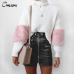 CWLSP New Pink PU Leather Skirts 2018 Summer Sexy Skirts For Women Slim Split Zipper With Metal Button Mini Skirt QZ2579