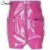 CWLSP New Pink PU Leather Skirts 2018 Summer Sexy Skirts For Women Slim Split Zipper With Metal Button Mini Skirt QZ2579