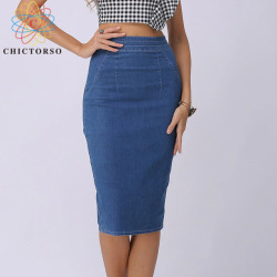 Chictorso Sexy High Waist Denim Skirts Blue Bodycon Pencil Skirt Women Plus Size Summer Skirt Long Denim Skirt Women Saia Midi