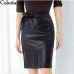 Colorfaith New 2019 Women PU Leather Skirt Autumn Winter Pencil Eelegant Bow Ladies Fashion Package Hip Slit Midi Skirt SK3440