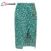 Conmoto High Waist Split Midi Skirts Women Button Green Leopard Dot Print Casual Chic Summer Skirt Sexy High Fashion Boho Skirt