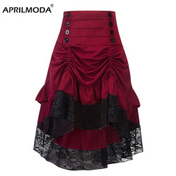 Costumes Steampunk Gothic Skirt Lace Women Clothing High Low Ruffle Party Skirts Lolita Red Medieval Victorian Gothic Punk Skirt