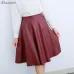 Danjeaner Women Autumn Winter Vintage High Waist PU Leather Skirts Female Casual Knee-Length Elastic Waist Midi Skirts