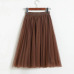 ELEXS Autumn Tulle Skirts Womens Winter Tulle Skirt Elastic High Waist Pleated Midi Skirt Three Layers E7933