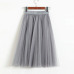 ELEXS Autumn Tulle Skirts Womens Winter Tulle Skirt Elastic High Waist Pleated Midi Skirt Three Layers E7933