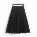 ELEXS Autumn Tulle Skirts Womens Winter Tulle Skirt Elastic High Waist Pleated Midi Skirt Three Layers E7933