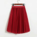 ELEXS Autumn Tulle Skirts Womens Winter Tulle Skirt Elastic High Waist Pleated Midi Skirt Three Layers E7933